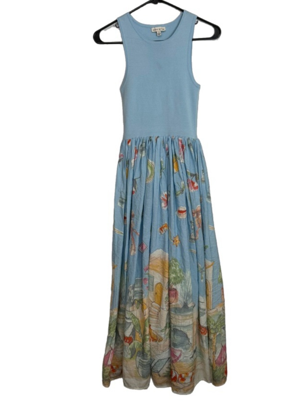 Moon River Anouk Knit Top Coastal European Resort Midi Dress, Sky Blue size S
